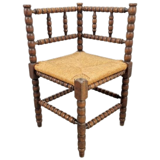 Vintage Bobbin Eiken Hout Hoekstoel Biezen ’50 Mid Century 1