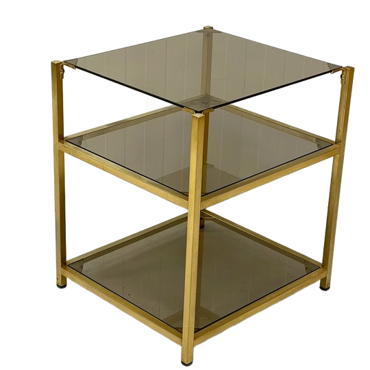 Messing & Rookglas Bijzettafel Vintage Hollywood Regency 1