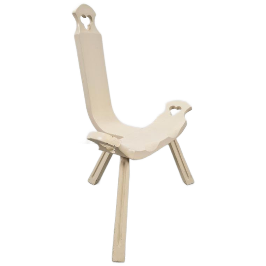 Vintage Brutalist Hout Driepoot Kruk Stoel Mid Century ´60 1