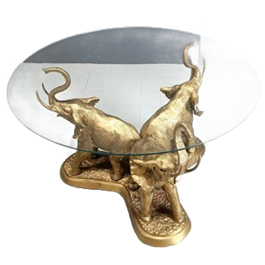 Vintage Brass Elephant Coffee Table, 1970s 1