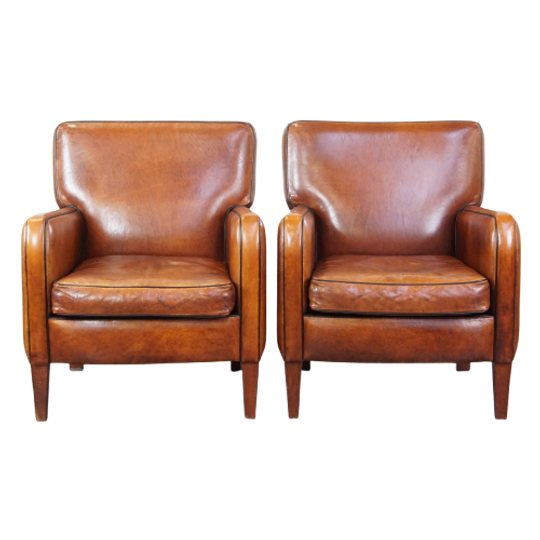 Set Van 2 Comfortabele En Stijlvolle Armchairs Gemaakt Van Schapenleer Met Een Mooie Afwerking 1