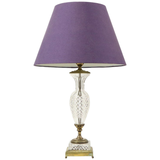Empire Tafellamp Geslepen Kristal Diamantpatroon Verguld Brons 1