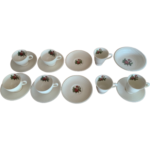 Vintage Wedgwood Moss Rose Koffieservies 15 Stuks