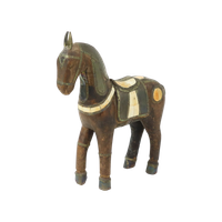 Vintage Marwari Paard Gesneden Hout Ingelegd Met Been En Koper 26Cm