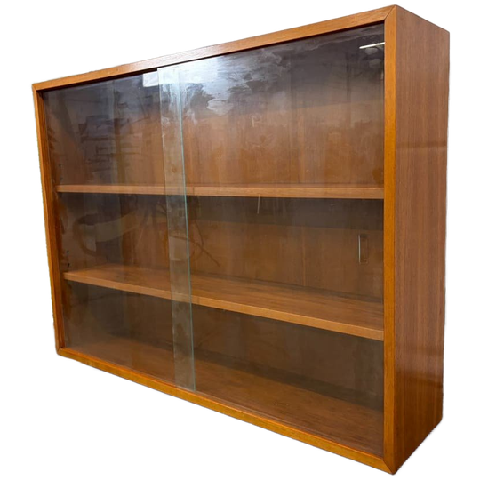 Vintage Houten Glazen Vitrinekast/leggerkast (2 Beschikbaar) 1