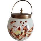 Oud Antiek Wit Opaline Glas Met Koper Koek Doos Engels Staffordshire Look thumbnail 1