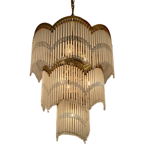 Vintage Art Deco Stijl Hanglamp Kristallen Gedraaide Staafjes