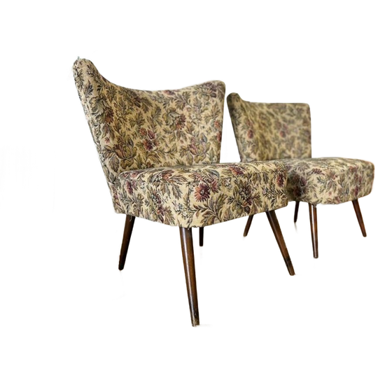 Set Van 2 Vintage Gebloemde Cocktailstoelen / Fauteuils 1