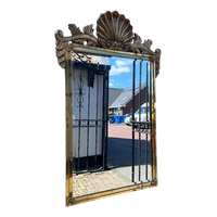 Prachtige Vintage Messing Spiegel Met Schelpdecor, 111 Cm Hoog