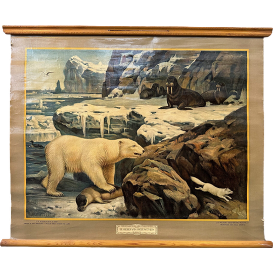 Vintage Linnen Schoolkaart – Te Midden Van Sneeuw En Ijs 1