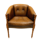 Charming Brown Leather Club Chair, Studded And Hand-Dyed, Fully Restored thumbnail 1