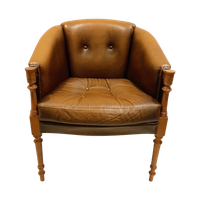 Charming Brown Leather Club Chair, Studded And Hand-Dyed, Fully Restored