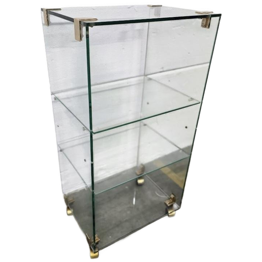 Vintage Glazen Etagere / Vitrine / Rek Op Wieltjes 1