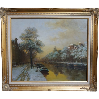 Schilderij “Winterstadsgezicht”.