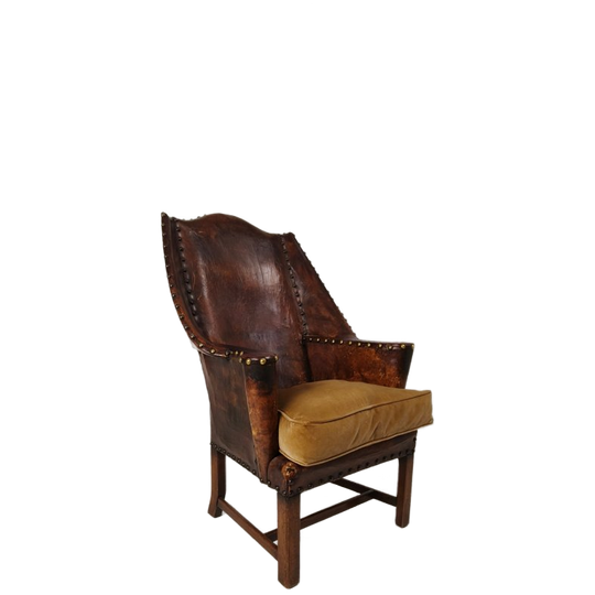 Antieke Leren Armstoel, Engeland Circa 1800 1