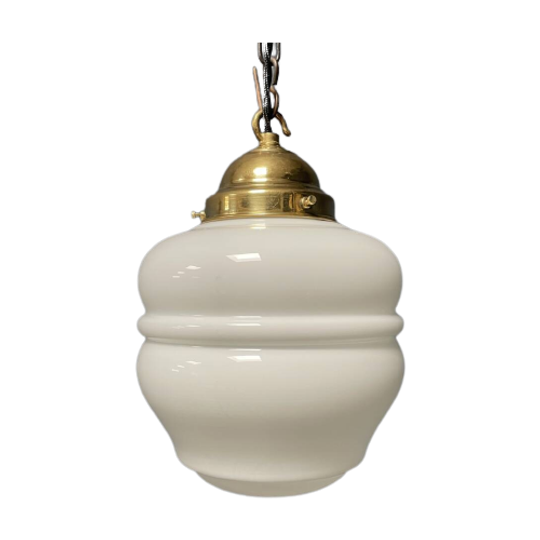 Engelse Opaline Met Messing Glazen Hanglamp 1