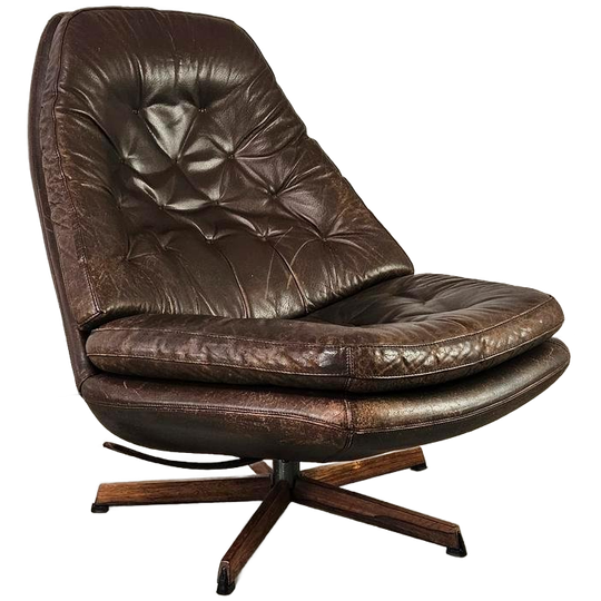 Vintage Deense Draaifauteuil, Kantelbaar, Leer 1