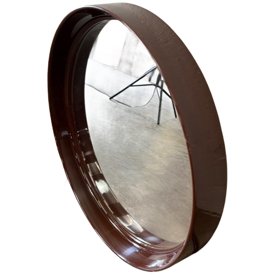 Vintage Ronde Bruine Spiegel Space Age 1