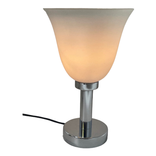 Vintage - Chalice Shaped - Desk Lamp - Hema - Opaline Glass On Chromed Base 1