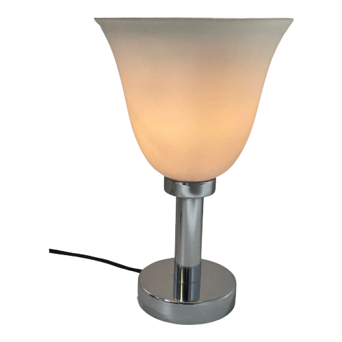 Vintage - Chalice Shaped - Desk Lamp - Hema - Opaline Glass On Chromed Base
