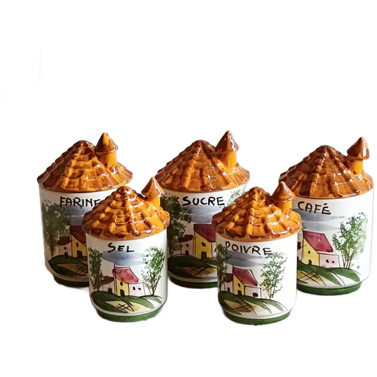 Charmante Franse Vintage Voorraadpotten, Keramiek, Set Van 5, Jaren ’70, Cottage Core 1