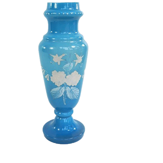 Antieke Opaline Vaas Blauw – Bloemen 1