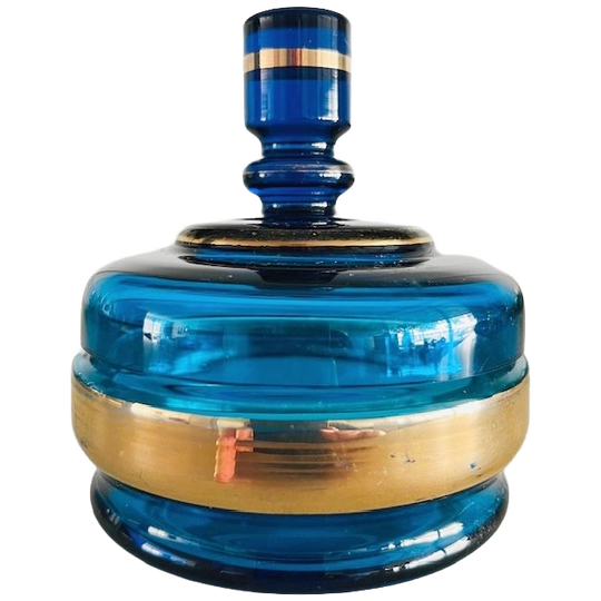 De Rupel Poederdoosje Glas Donkerblauw Goud 1950’s 1