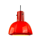 Red Glass Flower Shaped Pendant Light From Glashütte Limburg, 1970 thumbnail 1