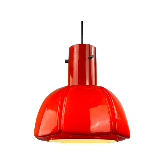 Red Glass Flower Shaped Pendant Light From Glashütte Limburg, 1970 1