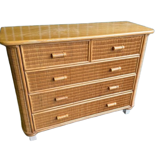 Vintage Rotan Bamboe Ladekast Commode Kast 1