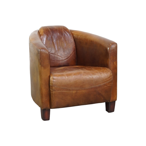 Unieke, Subtiele, Zeer Comfortabele Rundleren Aviator Fauteuil/Armchair Met Een Mooi Design