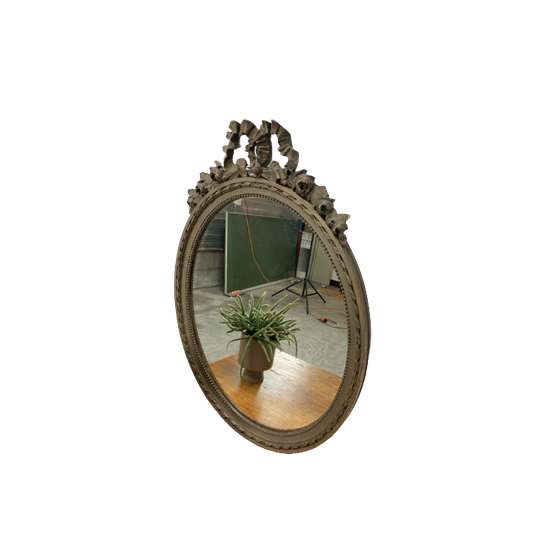 Antiek Vintage Oude Houten Spiegel Met Strik En Bloemen 1