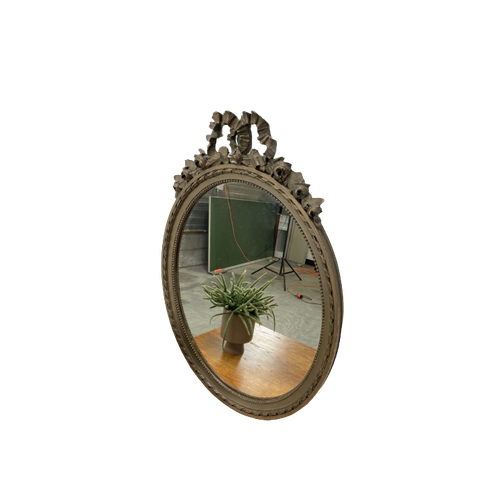 Antiek Vintage Oude Houten Spiegel Met Strik En Bloemen