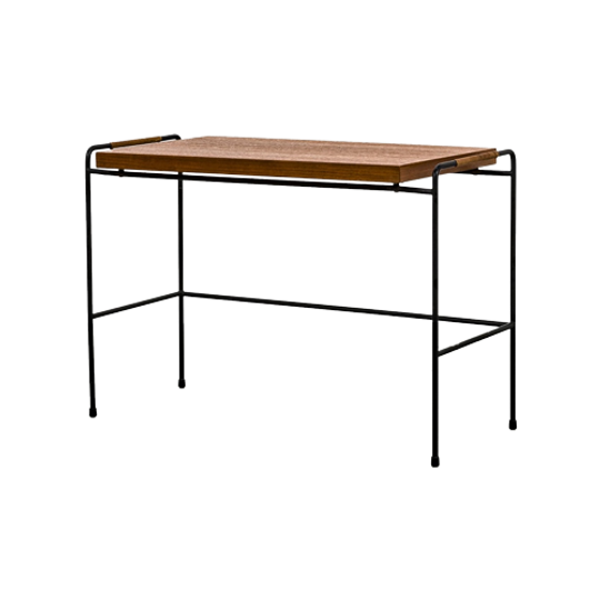 Bijzettafeltje Met Teak Blad Op Draadmetalen Frame 62630 1