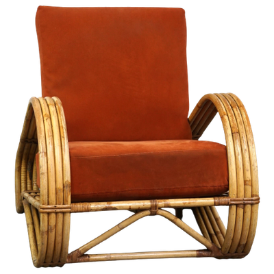 Luxe Vintage Boho Jaren ’50 Rotan Design Fauteuil Met Geveerde Kussens En Een Geweldig Zitcomfort