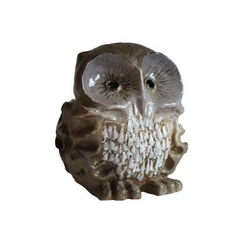 Ceramic Owl Sculpture By Elisabeth Vandeweghe, Belgium 1970S.