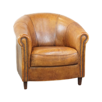 Comfortabele En Charmante, Stoere Schapenleren Clubfauteuil In Een Prachtige Cognac Kleur