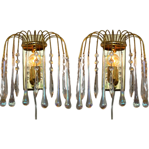 Set Van 2 Murano Opaline Teardrop Wandlampen Goud Frame Vintage