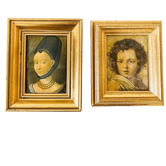 Vintage Zijden Schilderijtjes Vrouw En Kind Klederdracht 1960’s 1