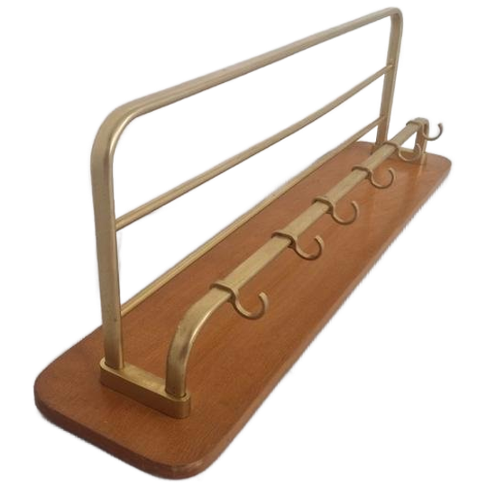 Vintage Jaren 60 Kapstok. Hout En Verguld Aluminium. 1