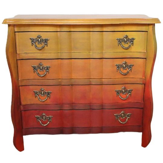 Rood-geel-oranje Buikkastje – Vrolijke Vintage Accentkast 1