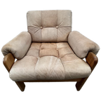 Vintage Fauteuil Of Loungestoel - Hout Met Licht Leer thumbnail 1