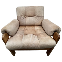 Vintage Fauteuil Of Loungestoel - Hout Met Licht Leer