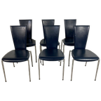 6 X Arper Italy Blue Leather Diningroom Chairs thumbnail 1
