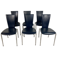 6 X Arper Italy Blue Leather Diningroom Chairs
