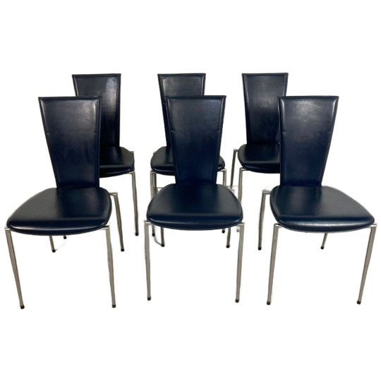 6 X Arper Italy Blue Leather Diningroom Chairs 1