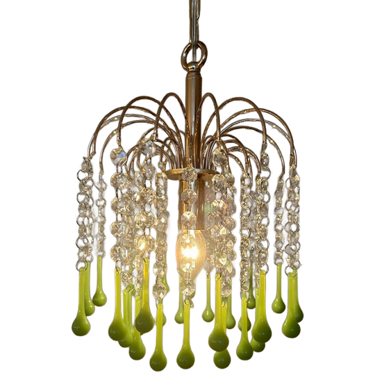 6 Stuks Vintage Opaline Groene Kristallen Teardrop Kroonluchters 1