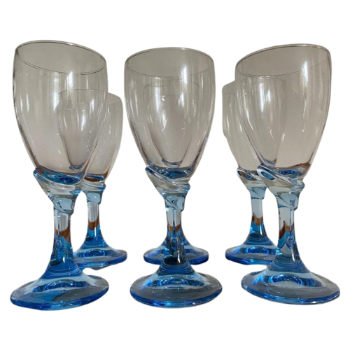 6X Wijnglas / Champagneglas Lichtblauwe Steel Luigi Bormioli