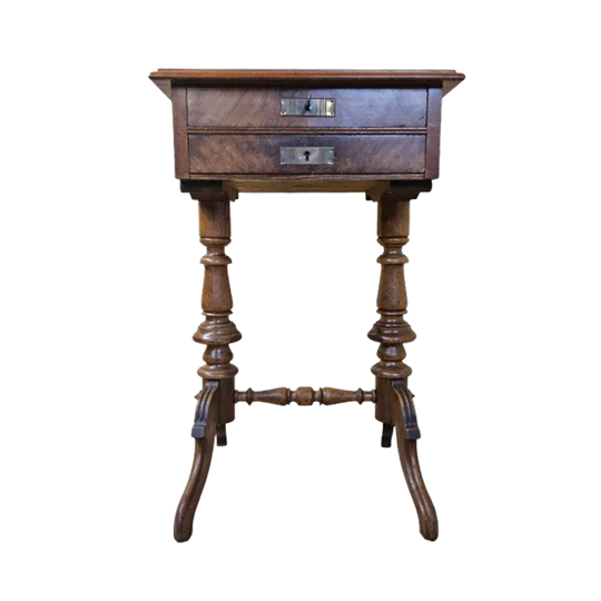 Antieke Notenhouten Naaitafel / Bijzettafel (19 Eeuw) Biedermeier / Unique Antique Side Table 1