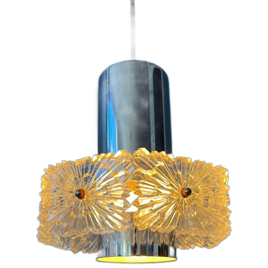 Halverwege De Eeuw Kristallen Glazen Hanglamp Met Chroomframe 1
